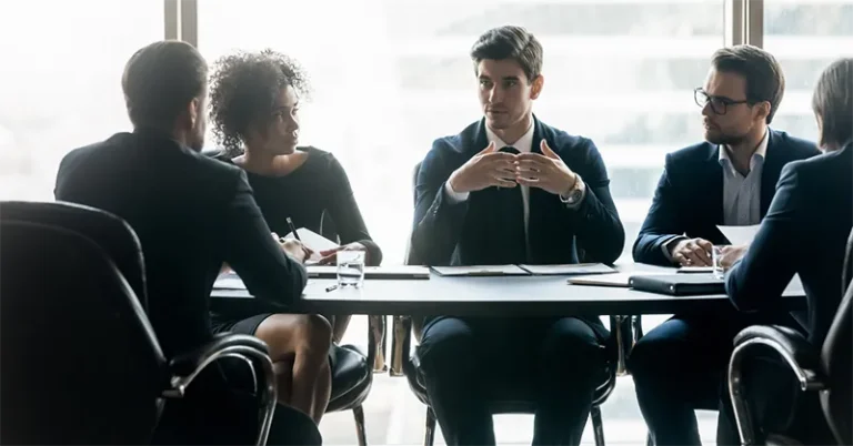 Marketing executives in a business meeting discussing strategic growth plans