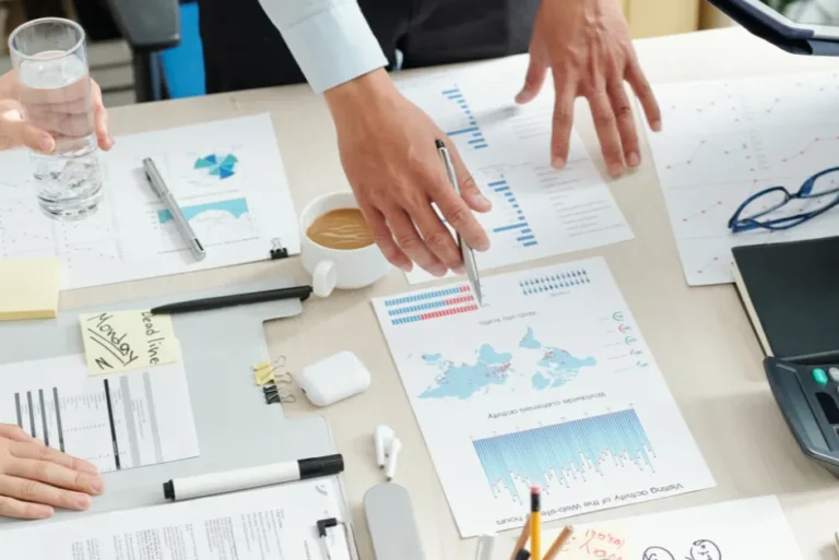 Marketing strategy team developing data-driven growth plan for business success